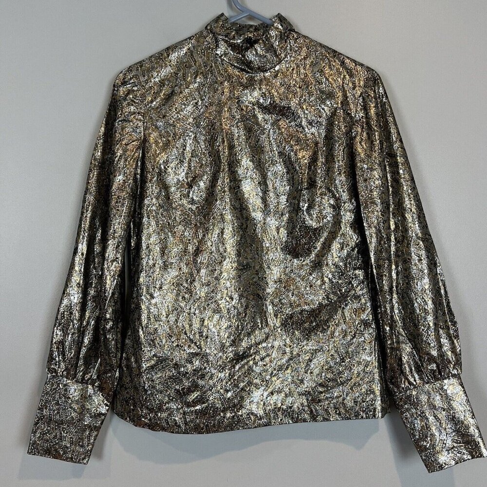 Vintage 70s Metallic Blouse by Suzette Young Californian Size 10‎ Silver Gold